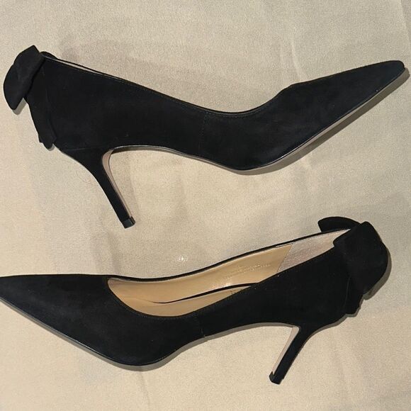 Talbots Black Stiletto Heels Classic Suede Pumps w/ Bows Size 8 - Picture 5 of 10